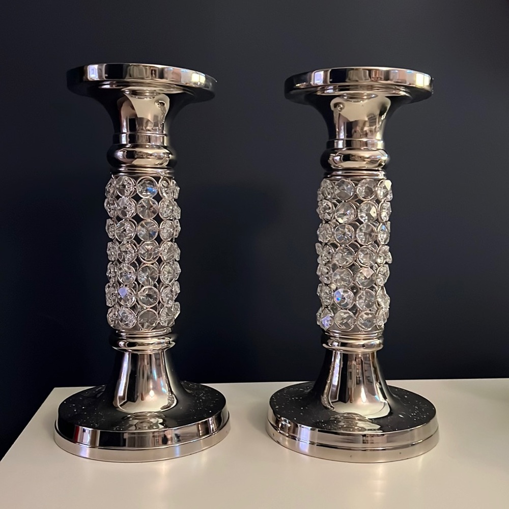 2 stainless steel large candle holders